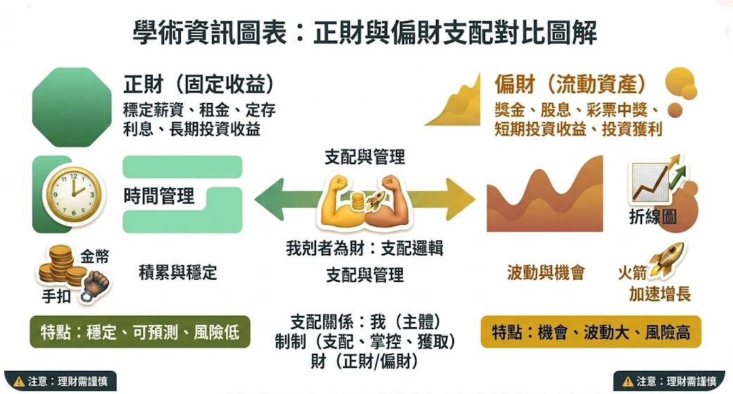財運與綜合運勢是一套將八字命理轉化為現代財務風險控管指標的決策系統。本圖表嚴謹剖析正財與偏財的底層支配邏輯,將穩定收益與高波動投資之風險特徵精確量化,以生命數據科學視角徹底摒棄玄學迷信,為您提供最專業且具邏輯依據的財富累積與資產配置標準分析模型導覽。