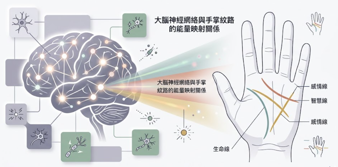 掌紋三大線詳解是一款將手部皮紋特徵轉化為大腦神經活動指標的專業分析系統。本圖表嚴謹展示大腦神經網絡與生命線、智慧線、感情線之能量映射路徑。以生命數據科學視角徹底破除迷信渲染,為您建立精確的生理與心理特徵評估標準,提供最具學術依據的掌紋三大線查詢與決策輔助模型。