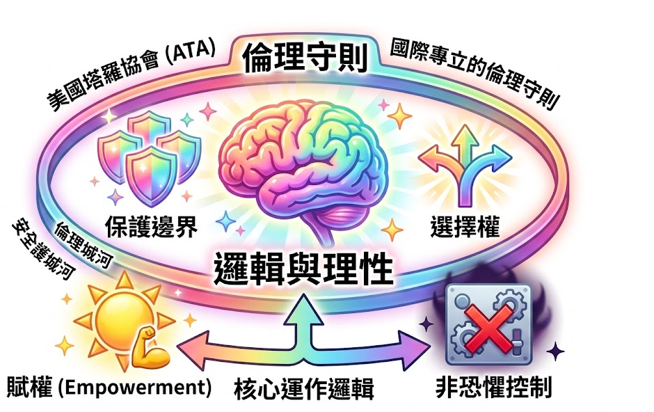 塔羅知識與牌陣是一套將符號象徵轉化為理性決策路徑的生命數據系統。本圖表嚴謹展示倫理城河、保護邊界與非恐懼控制之運算邏輯,強調賦權與選擇權之核心價值。以邏輯化視角徹底破除迷信渲染,為您建立精確的心理諮詢評估標準,提供最具學術依據的塔羅知識與牌陣應用輔助模型。