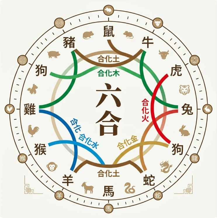 生肖配對查詢工具是一款將雙人地支參數轉化為關係相容性指標的專業分析系統。本圖表嚴謹展示黃道十二地支橫向對稱的六組耦合路徑,與合化五行能量之演算矩陣。以生命數據科學視角徹底破除迷信渲染,為您建立精確的關係評估標準,提供最具邏輯依據的配對查詢輔助模型。