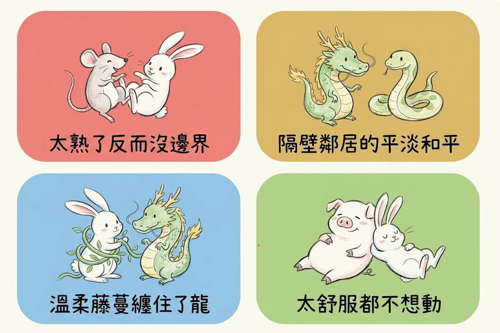 趣味生肖搭配是一套將親密關係數據轉化為情境互動指標的專業分析系統。本圖表嚴謹展示子鼠、卯兔、辰龍、巳蛇、亥豬在四組典型卡片中的行為共振路徑。以生命數據科學視角徹底破除標籤偏見,為您建立精確的關係特質評估標準,提供最具邏輯依據的趣味生肖搭配查詢輔助模型。