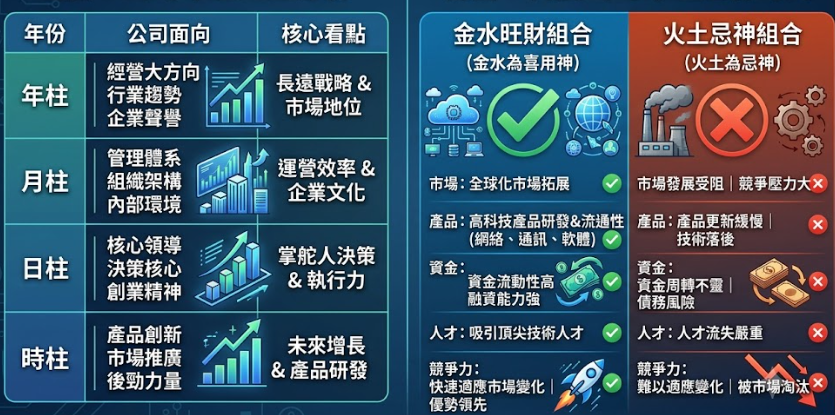 公司八字全息解碼是一套將時間變數映射為企業法人生命週期不同營運板塊與風控指標的動態導航系統。本圖表嚴謹展示股東、文化、賽道與財務四大範疇的環形傳導鏈路。以生命數據科學視角建立精確交付標準，提供最具邏輯的輔助模型。