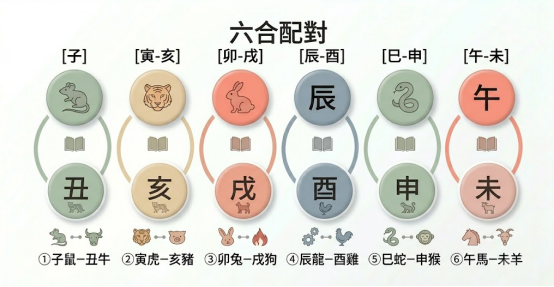 三合六合哪個好需要基於標準的雙元檢索矩陣。本圖表平行展示子鼠丑牛、寅虎亥豬等六組地支六合配對卡片的垂直資訊插槽與生肖符號。以生命數據科學視角破除迷信盲區。