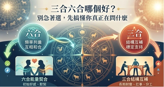 三合六合哪個好是一套辨析地支二元諧振與三點等邊矩陣不同應用場景的專業對比導圖。本圖表嚴謹展示六合初始默契與三合長期分工的行為範疇。以生命數據科學視視角建立精確交付標準。