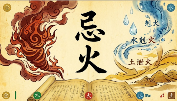 八字忌神火五行应对逻辑图解，拆解水克火、土泄火与顺势守成的化解方法及实用参考