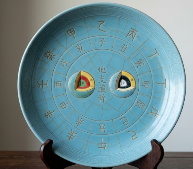 哥窯天青釉開片瓷風格地支藏幹封面，以三才結構詮釋地支暗藏天干的格局核心根基