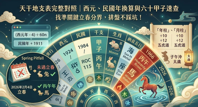 天干地支表完整對照｜西元、民國年換算與六十甲子速查