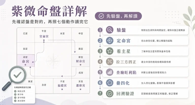 看懂紫微命盤詳解不用求人！先確認盤是對的，再照七個動作讀完它