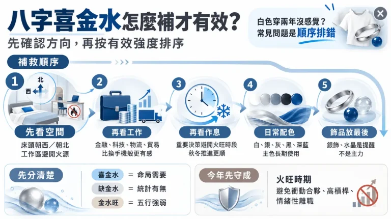 八字喜金水怎麼補才有效？補救順序排錯，白做兩年都不奇怪